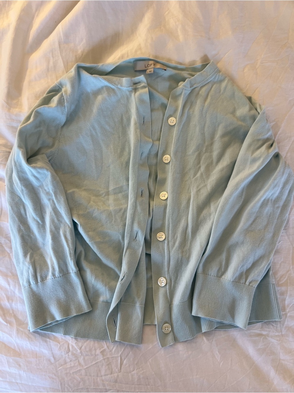 LOFT Light Blue Button-Up 3/4 sleeve Cardigan